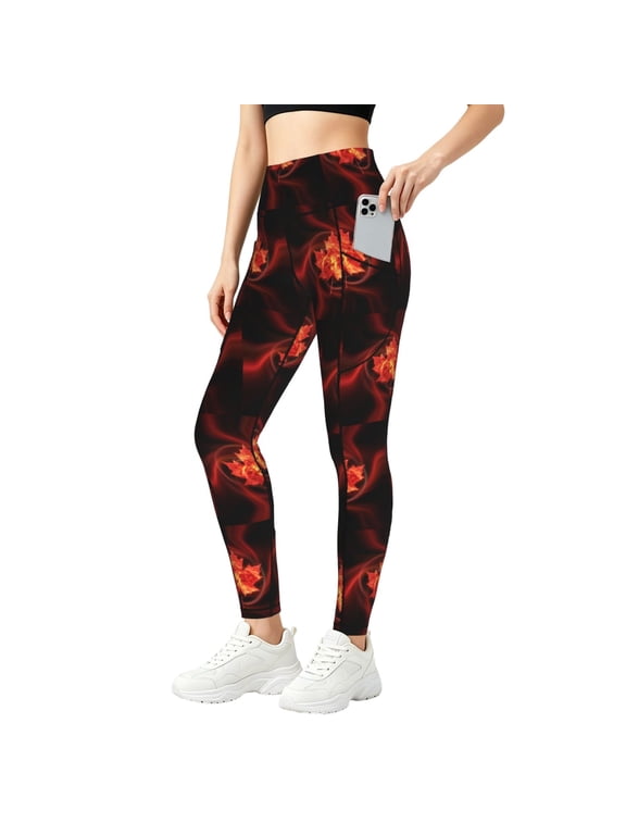 High Waisted Leggings for Women with Pockets Canada Maple Leaf Art Print Tummy Control Pants for Yoga Running & Daily Wear Medium