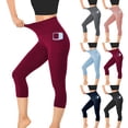 thumbnail image 1 of High Waisted Leggings for Women with Pockets Soft Active Tummy Control Pants for Yoga Running Daily Wear Gym Clothes Wine S, 1 of 7
