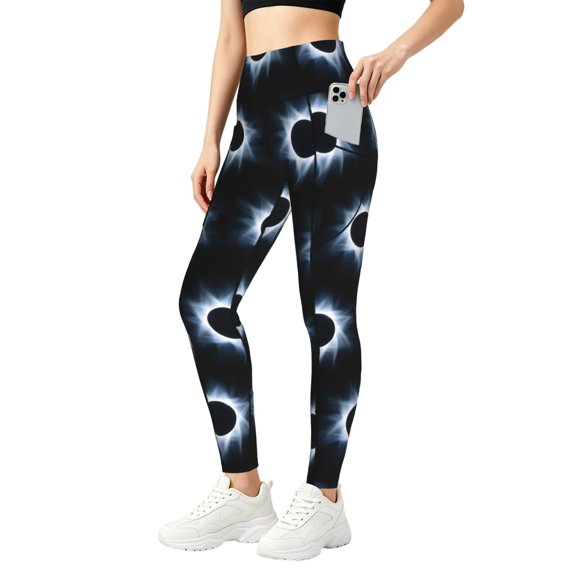 High Waisted Leggings for Women with Pockets Total-Solar-Eclipses Tummy Control Pants for Yoga Running & Daily Wear Medium