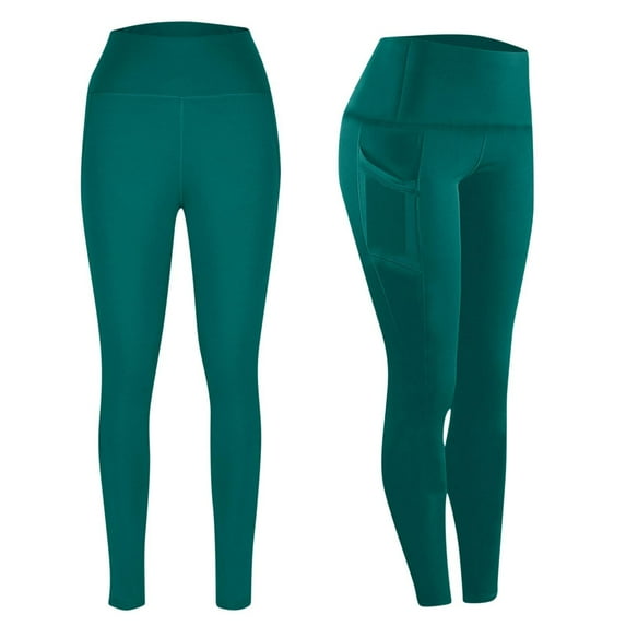 High Waisted Leggings with Pockets Women, Full Length Stretchy Yoga Pants (Green XL)