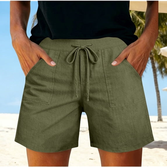 High Waisted Linen Shorts JIANLAI Cotton Linen Knee Length High Waisted Baggy Shorts with Pockets Summer Casual Lounge Outfits (S-3XL) Green