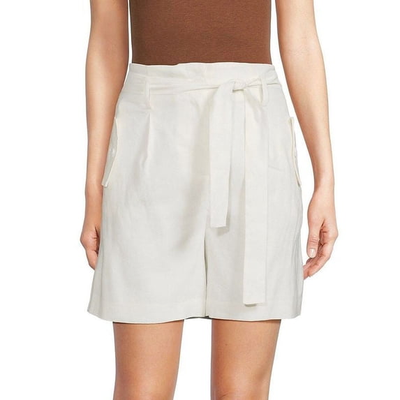 High Waisted Linen Shorts Soft White 16
