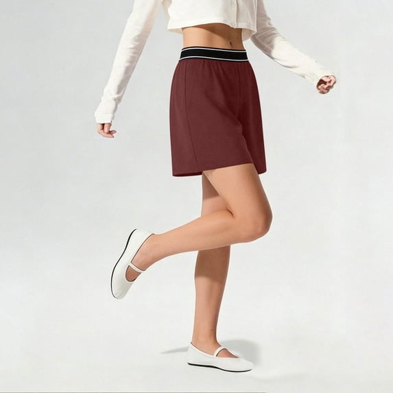 High Waisted Lounge Shorts for Women Elastic Striped Waistband Relaxed Fit Athletic Bottoms Wide Leg Casual Summer Pajama Shorts