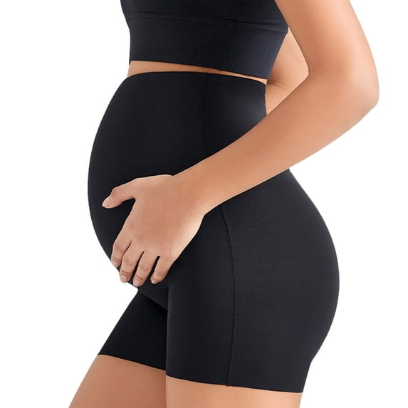 High Waisted Maternity Shorts Seamless Exposure Belly Support Pregnancy Yoga Leggings Stretchable Base Layer Pants