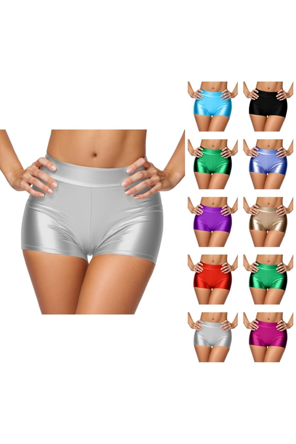 High Waisted Metallic Booty Shorts – Shiny Rave Bottoms for Dancing, Festival Clubwear, Hot Pants