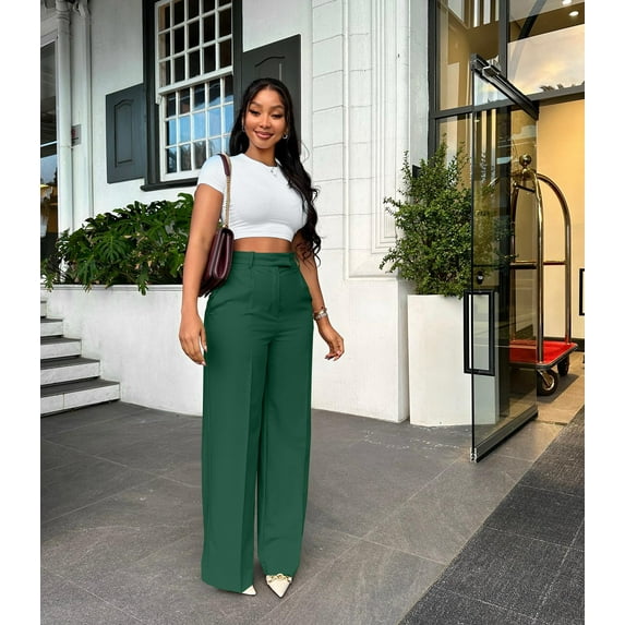 High-Waisted Palazzo Pants (S, Green)