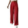 thumbnail image 1 of High Waisted Pants for Women Button Lace up Straight Wide Leg Pants Casual Comfy Summer Lounge Trousers Red, 1 of 6