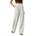 thumbnail image 1 of High Waisted Pants for Women Loose Casual Business Office Dress Pants Trendy Flowy Straight Leg Slacks with Pockets White L, 1 of 6