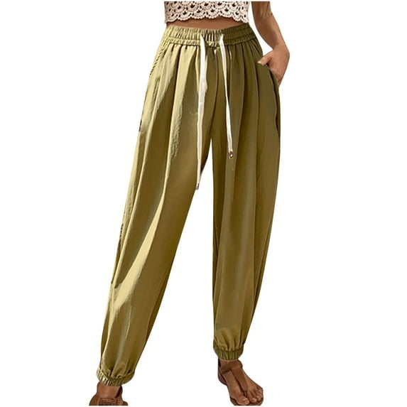 High Waisted Pants for Women Solid Color Drawstring Cinch Bottom Pants Casual Loose Fit Lounge Trousers with Pockets