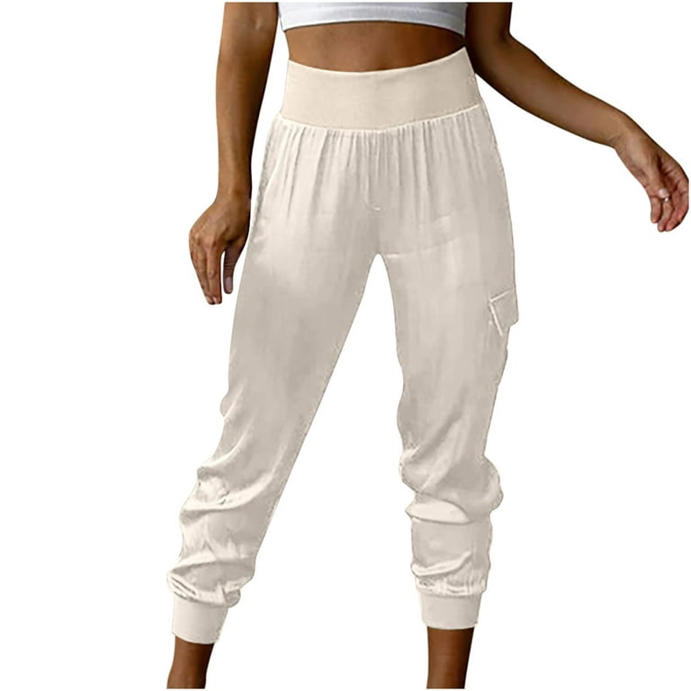 High Waisted Pants for Women Trendy Foldover Tapered Leg Cargo