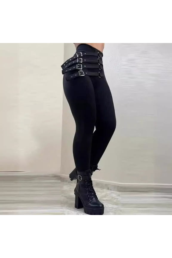 High-Waisted Pants with Buckle Detail