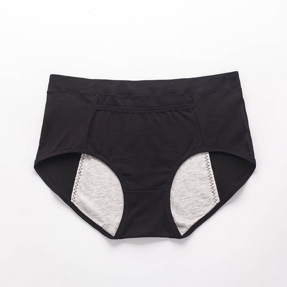 High Waisted Period Underwear with Heat Pad Pocket Breathable Leakproof Plus Size Menstrual Panties Black 3XL