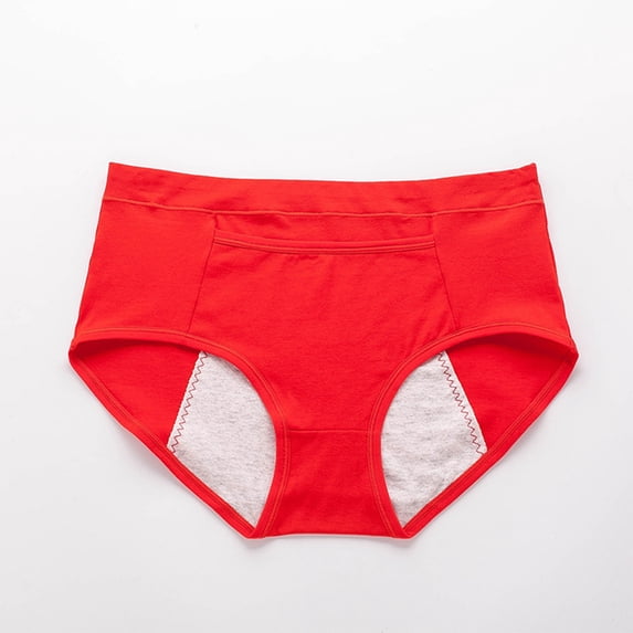 High Waisted Period Underwear with Heat Pad Pocket Breathable Leakproof Plus Size Menstrual Panties Red 4XL