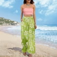 thumbnail image 1 of High Waisted Petite Wide Leg Palazzo Pants, Boho Beach Vacation Casual, Polyester Spandex, Green M, Size S-3XL, 1 of 7