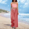 thumbnail image 1 of High Waisted Petite Wide Leg Palazzo Pants, Boho Beach Vacation Casual, Polyester Spandex, Red 3XL, Size S-3XL, 1 of 7
