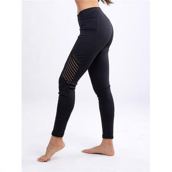 JupiterGear JG-A940-LEG-BLK-SM High-Waisted Pilates Leggings with Side Pockets & Mesh Panels Black Small Medium