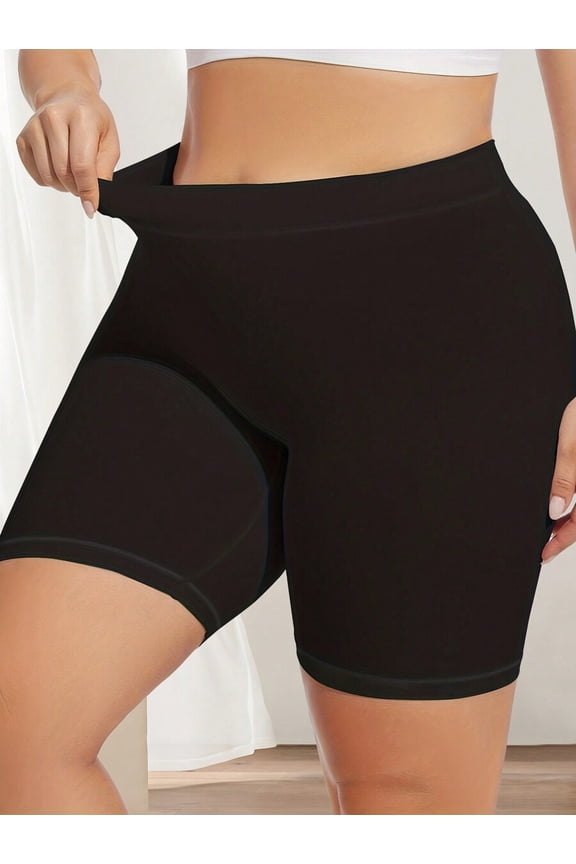 High Waisted Plus Size Shapewear Shorts Black - Seamless Compression Athletic Bottom
