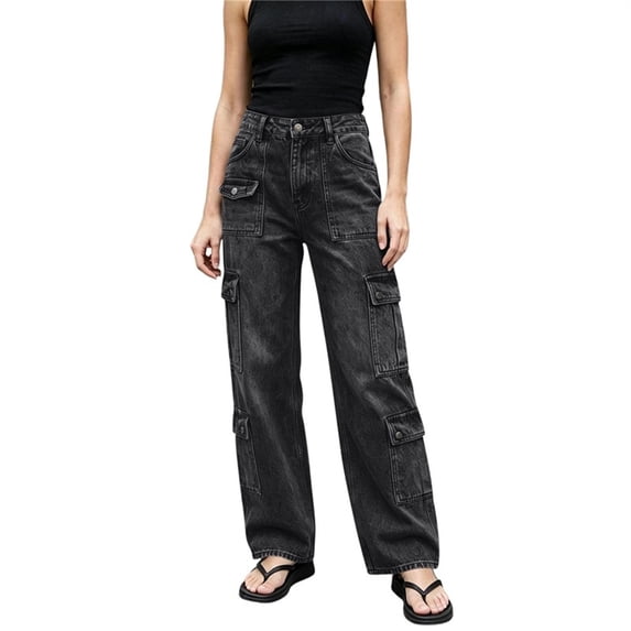 High Waisted Pockets Solid Color Summer Button Zipper Casual Denim Pants
