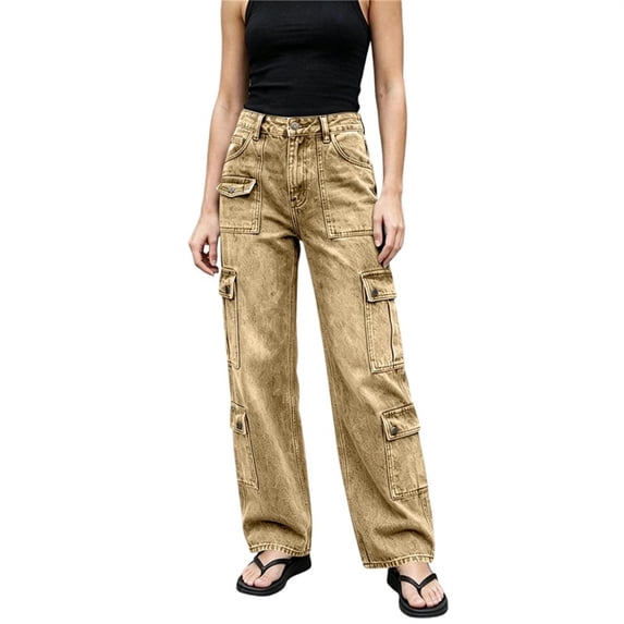 High Waisted Pockets Solid Color Summer Button Zipper Casual Denim Pants