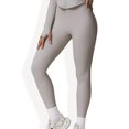 thumbnail image 1 of High-Waisted Ribbed Fitness Leggings - Large, Gray, 1 of 6
