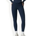 thumbnail image 1 of High-Waisted Ribbed Fitness Leggings - Large, Navy, 1 of 6