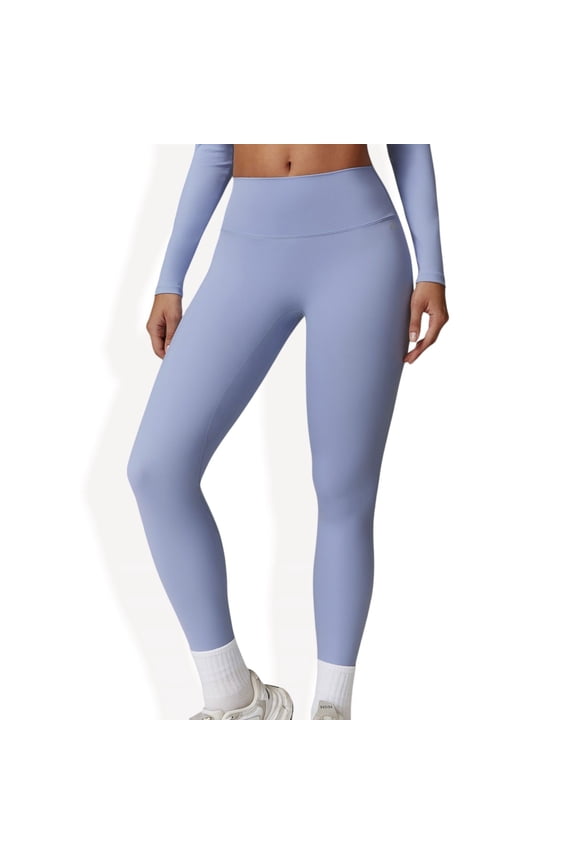 High-Waisted Ribbed Fitness Leggings - Small, Blue