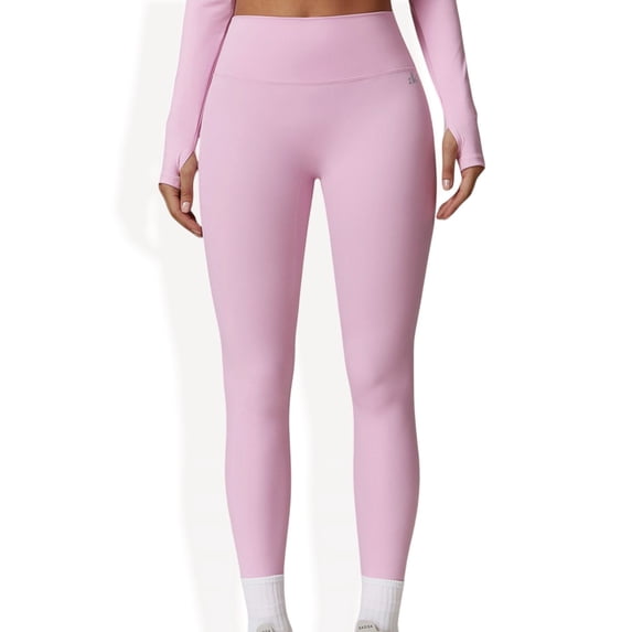High-Waisted Ribbed Fitness Leggings - Small, Pink