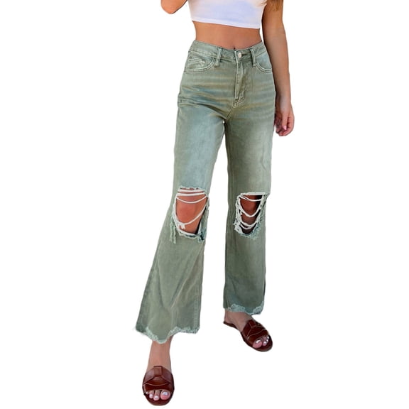 High Waisted Ripped Flare Jeans For Women Casual Distressed Pants