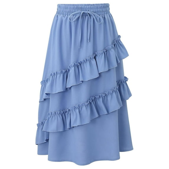 High Waisted Ruffle Soft Cotton Long Maxi Skirts with Elastic Waistband for Kid Girls 3-14 Years