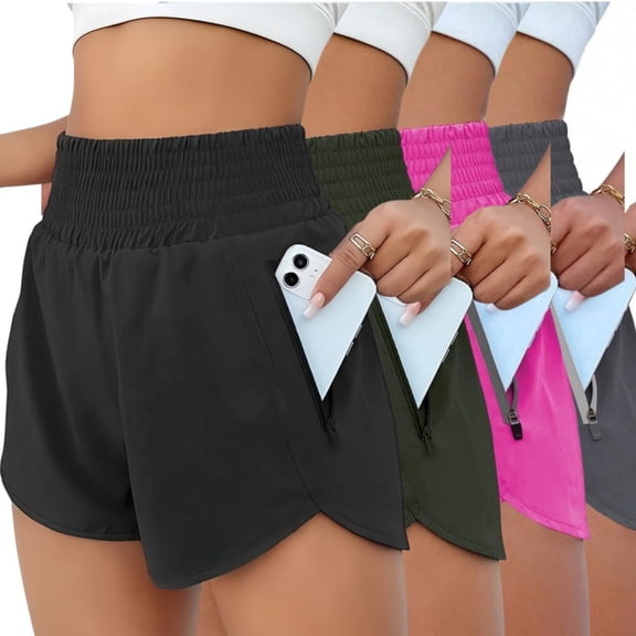 High Waisted Running Yoga Shorts with Built-in Lining for Women, Anti-Slip Boxer Jogger Shorts with Pocket