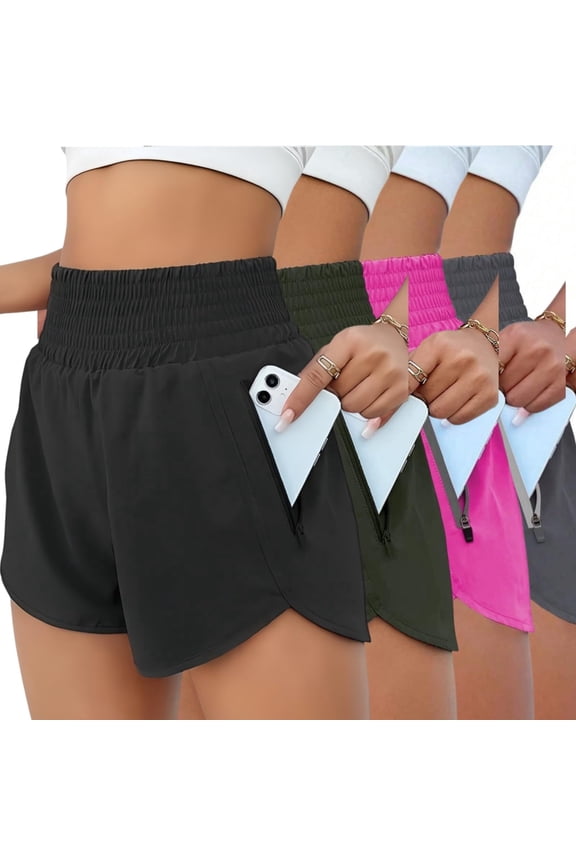 High Waisted Running Yoga Shorts with Built-in Lining for Women, Anti-Slip Boxer Jogger Shorts with Pocket