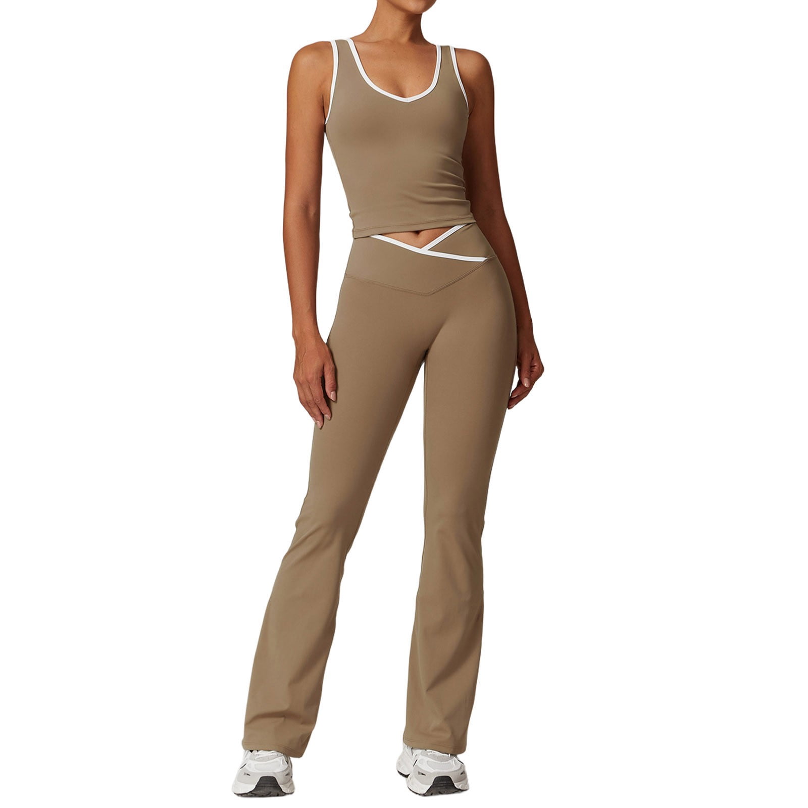 High-Waisted Seamless Color Block Workout Set Back Support Yoga Outfit ...