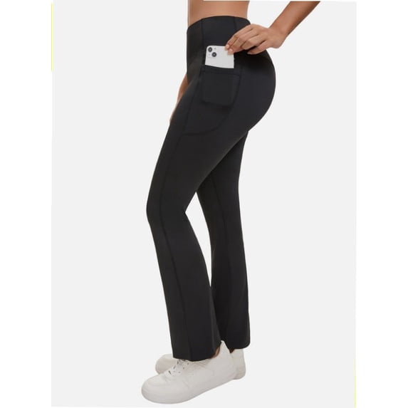 High Waisted Seamless Flare Leg Bootcut Yoga Pants for Women with Pockets Athletic Casual Use