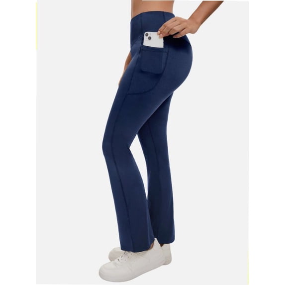 High Waisted Seamless Flare Leg Bootcut Yoga Pants for Women with Pockets Athletic Casual Use