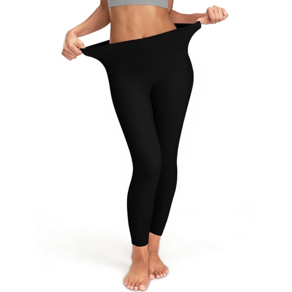 High Waisted Seamless Yoga Pants Womens - Tummy Control Workout Leggings, No Front Seam, Elastic Wide Waistband for Gym Running Black S 22" Inseam