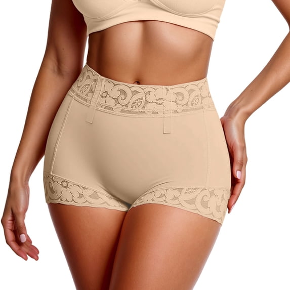 High Waisted Shapewear For Panties Mid Thigh Shorts Seamless Firm Compression Beige L
