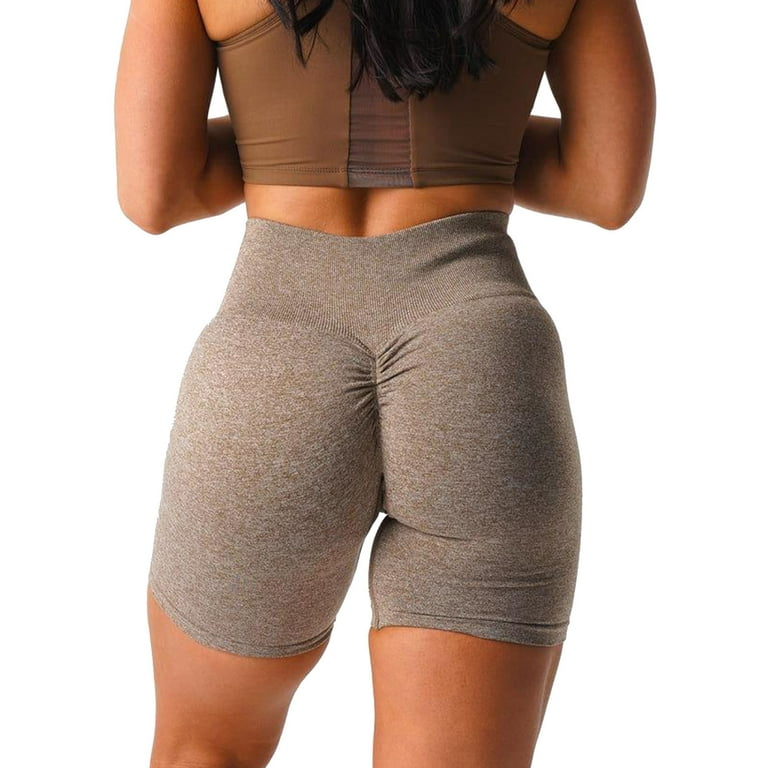 High Waisted Shorts Women Lifting Ruched Leggings Brown L