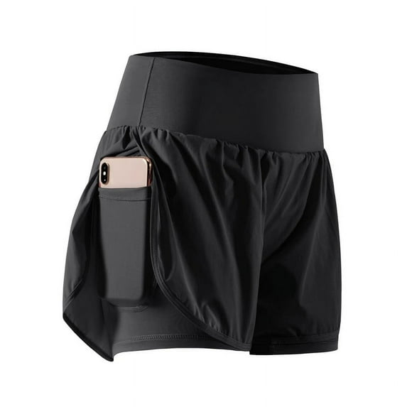 High Waisted Shorts for Women Running Athletic Workout Gym with Pockets Liner Black XL