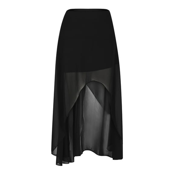 High Waisted Skirt Womens High Low Skirts Asymmetrical Flowy Skort Dance Maxi Skirt Elastic High Waisted Ruffle Casual Modern Gauze Dancewear Athletic Skirts Women Black XL