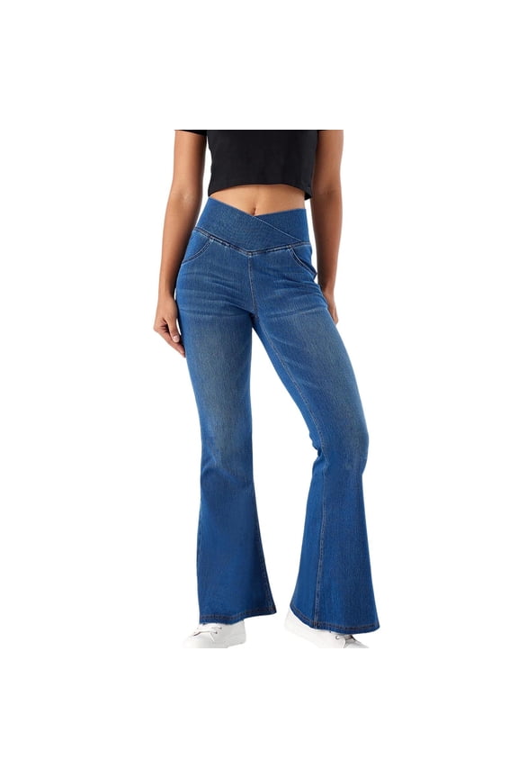 High Waisted Slim Fit Jeans for Women Flattering Wide Leg Denim Trousers Fashionable Flare Jeans for Women Casual Straight Leg Pants Blue Jeans