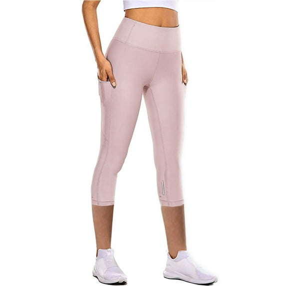 Lady High Waist 3/4 Yoga Pants Tummy Control Workout Running Leggings 4 Way Stretch Yoga Capris Pants Soft Tights for Women