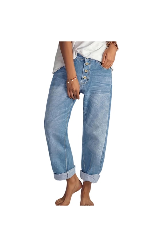 High Waisted Straight Leg Jeans Ankle Denim Pants with Pockets Trendy Stretchy Baggy Jean Y2k Frayed Raw Hem Ripped Distressed Jean Travel Cropped Pants Cowgirl Outfits Boyfriend Jeans for Women