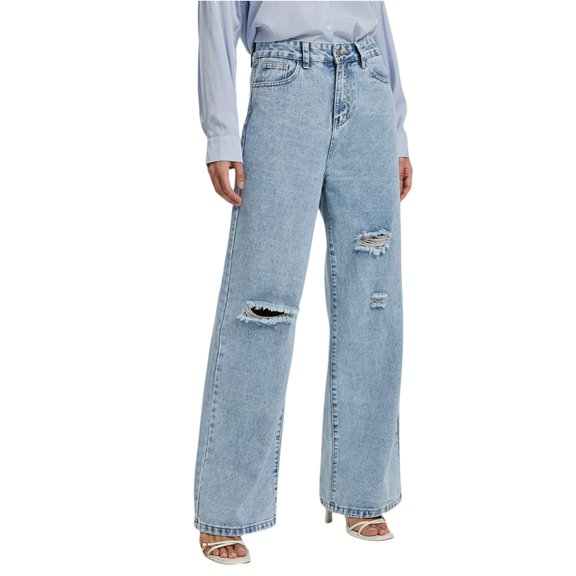 High Waisted Straight Leg Jeans Trendy Stretchy Baggy Jean Y2k Frayed Raw Hem Ripped Distressed Jean Travel Cropped Pants Cowgirl Outfits Boyfriend Jeans for Women Ankle Denim Pants with Pockets