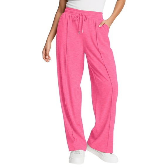 High Waisted Straight Leg Sweatpants for Women Causal Drawstrings Wide Leg Joggers Ladies Baggy Loose Fit Workout Pants Lounge Pants Hot Pink XXL