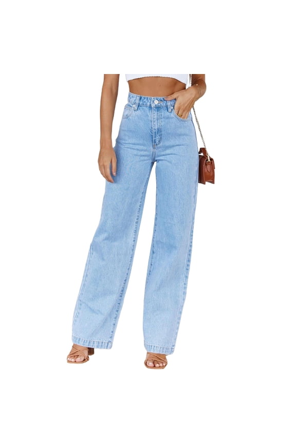 High Waisted Straight Leg Women's Jeans Loose Casual Lightweight Denim Pants