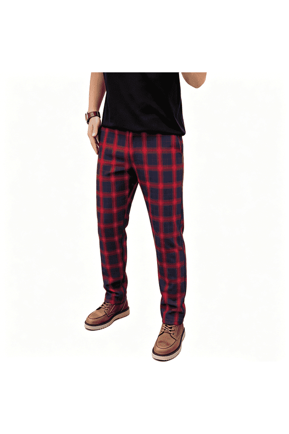 Men's Dress Pants Plaid Straight Leg Stretch Chino Pants Regular Fit Golf Business Casual