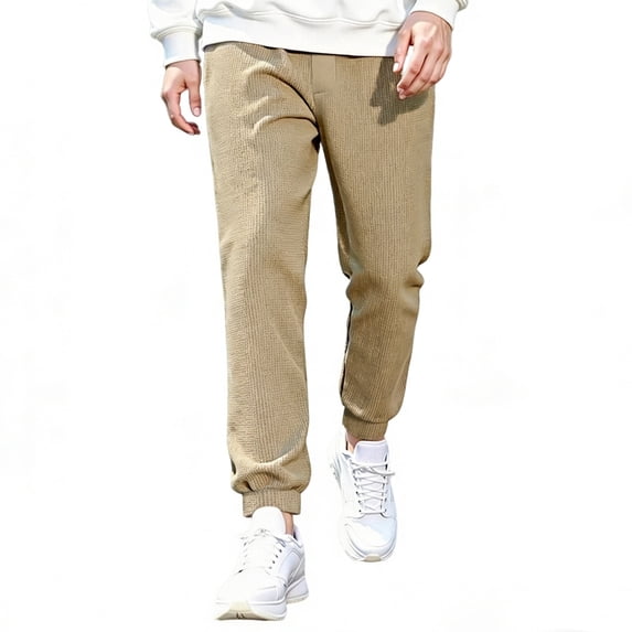 GINGTTO Men's Cotton Fleece-Lined Jogger Pants, Elastic Waist with Drawstring, Tapered Leg, 4 Pockets Sweatpants