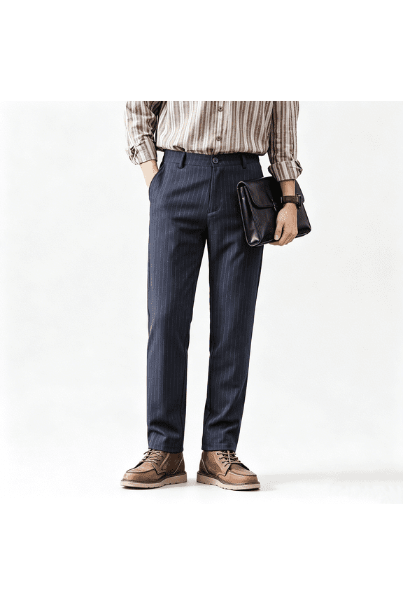Men's Stretch Dress Pants Shiny Line Striped Slim Fit Pinstripe Chino Pants