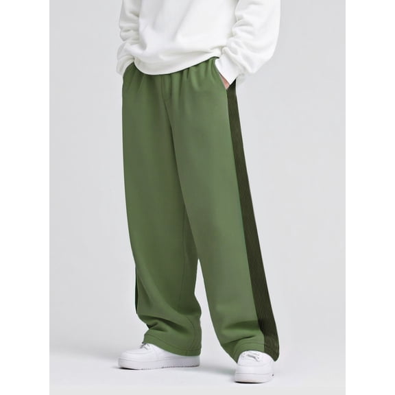 GINGTTO Men's Wide Leg Pants Elastic Waist With Drawstrings Zipper Pocket Green Athletic Jogger Casual Sweatpants Soft And Warm Trousers