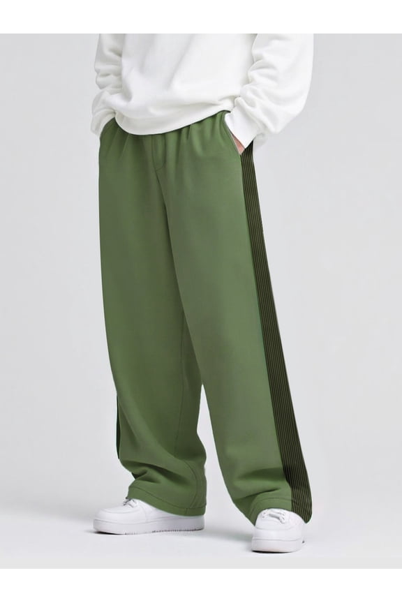 Men's Wide Leg Pants Elastic Waist With Drawstrings Zipper Pocket Green Athletic Jogger Casual Sweatpants Soft And Warm Trousers
